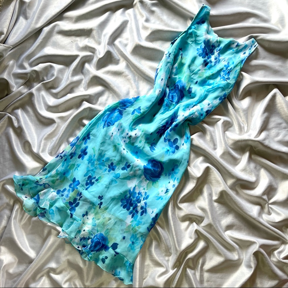 SALE ❤️‍🔥 Rare Vintage 90’s/y2k Slinky Floral Blue Dress